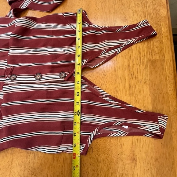 Jumpsuit Cinnamon Striped V Neck Sleeveless Summer Casual Wide Leg, Size XS S - Picture 7 of 9